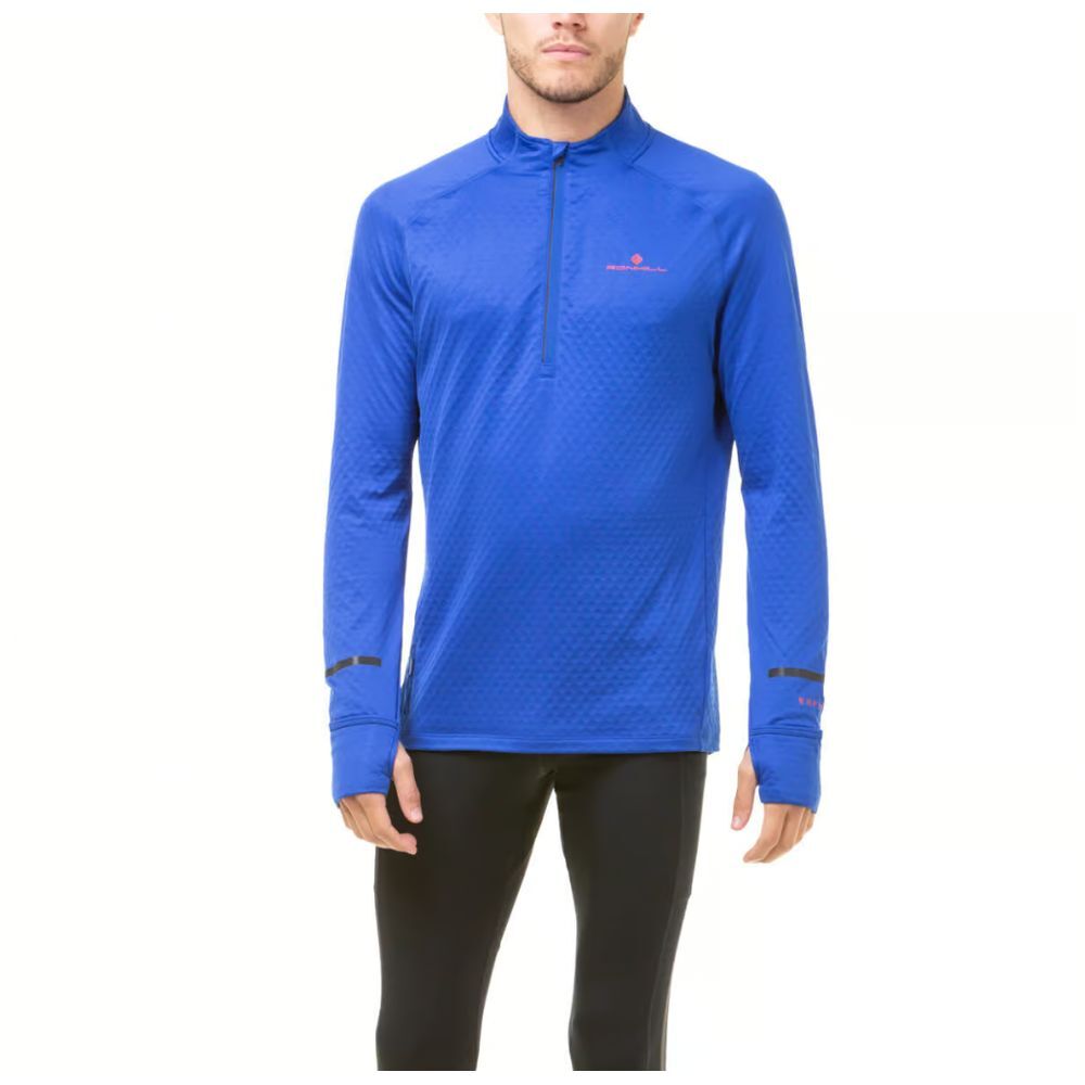 RONHILL‎ Thermal 1/2 Zip Mid Layer Mens L Blue Cold Run Pocket